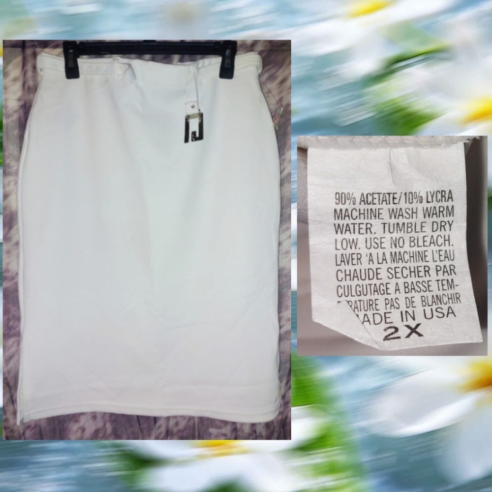 Unknown brand White Pull-On Belted Soft Knit Pencil Skirt Jrs Plus 2X